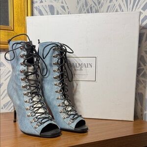 Balmain Denim Lace-Up Boots